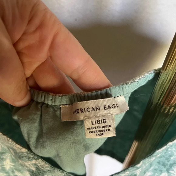 AMERICAN EAGLE ~ Bohemian Cotton Linen Floral Button Down Cropped Tank - Picture 5 of 8